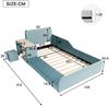 Novelux Kinderbett 90x200 Polsterbett mit Schreibtisch und Hocker – Samt Blau, Ablagefach, weiches Kopfteil, Holzlatten, ohne Matratze Bild 2