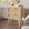 Nachttisch Rattan Holz Beistelltisch 2 Schubladen Hand Made Boho Couch Lagerung Bild 5