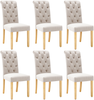 Esszimmerstuhl Samt, Beige, gepolstert mit Eichenbeinen, 6er-Set,63*43*100 cm Bild 5