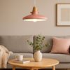 LED Hängeleuchte, pink, Metall, Holzoptik, H 150 cm Bild 3