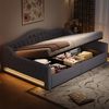 Tagesbett 140x200 cm mit LED-Beleuchtung & Stauraum, ohne Matratze, Leinen Grau Bild 4