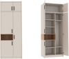 Marmex Möbel Grant 01/18C Hochschrank, 3-türiger Kleiderschrank mit Verlängerung, laminierte Spanplatte, graubeige cashmere + cremona torro, 88x235x54 cm Bild 4
