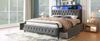 Polsterbett 140x200 cm mit LED, integrierter Ladeleiste (Type‑C & USB) und 4 Schubladen, Samt grau，Es gibt eine Matratze. Bild 2