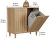 BBWL Stauraumschrank mit 2 Körben Wäscheschrank schräg herausnehmbar MDF Wäschekorb Eiche freistehend Badezimmer Wäschetrennung Organizer Bild 3
