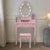 Schminktisch Rosa RUSTIKA mit Spiegel Hocker LED Beleuchtung Schubladen Bild 3