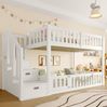 Etagenbett 90x200 cm in Weiß mit Treppe und Stauraum – niedriges Kinderbett aus Kiefer und MDF Bild 5