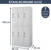 Umkleideschrank Spind IGOR - 6 Abteile, Etikettenhalter Lüftungsschlitze | Umkleidespind Schließfachschrank Garderobenspind, 185x90x45cm Grau Bild 2
