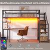 Merax Metall-Hochbett 140 x 200 cm Kinderbett, Jugendbett, Mit Aufbewahrungsleiter und Einfachem Kleiderschrank, Mit Ablage, Tisch und Netzregal. Stabiler Metallrahmen, Schwarz Bild 3