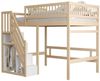 MODFU Etagenbett Massivholz Hochbett mit Aufbewahrungstreppe (Leiter mit Schrankfunktion, Bettgestell mit hoher Umzäunung, 140x200 cm), ohne Matratze Bild 4