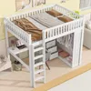 Hochbett mit Schreibtisch, Schubladen, Kleiderschrank, Regal und Rausfallschutz, 140x200 cm, Kinderbett, Kiefer Bild 4