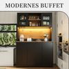 SeedWave Buffet LED Allzweckschrank, Tischplatte in Holzoptik, Mülleimerfach, Stauraum Griffloses Küchenbuffet inkl. Glashalter, verstellbare Einlegeböden Bild 2