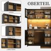 SeedWave Buffet LED Allzweckschrank, Tischplatte in Holzoptik, Mülleimerfach, Stauraum Griffloses Küchenbuffet inkl. Glashalter, verstellbare Einlegeböden Bild 3