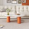 Merax Wolkenförmiger Couchtisch, Länge 99,5 cm, Breite 43~58 cm, Höhe 35,5 cm, lackierte MDF-Platte und PVC-Beine, Orange & Weiß Bild 3