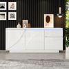 Sideboard 140 cm mit LED, Weiß Hochglanz, moderner Aufbewahrungsschrank mit 3 Türen, 1 Schublade & verstellbaren Regalen Bild 3