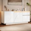 Sideboard 140 cm mit LED, Weiß Hochglanz, moderner Aufbewahrungsschrank mit 3 Türen, 1 Schublade & verstellbaren Regalen Bild 2