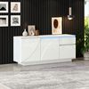Sideboard 140 cm mit LED, Weiß Hochglanz, moderner Aufbewahrungsschrank mit 3 Türen, 1 Schublade & verstellbaren Regalen Bild 5