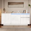 Sideboard 140 cm mit LED, Weiß Hochglanz, moderner Aufbewahrungsschrank mit 3 Türen, 1 Schublade & verstellbaren Regalen Bild 4