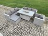 Fimous 8-Sitzer Polyrattan Gartenmöbel Set mit 2 Sofa; Gas Feuertisch und Großer Hocker;Sessel Outdoor Terrassen Essgruppe Helles Grau Bild 3