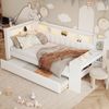 Gepolstertes 90x200 Tagesbett mit USB-Anschlüssen und LED-Gürtel, mit Ausziehbett und Schreibtisch, Weiß Bild 4