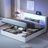 Polsterbett aus PU-Leder mit Stauraum, LED & Bluetooth, 160x200 cm, Weiß, ohne Matratze Bild 3