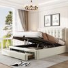 Merax Polsterbett, 140 x 190 cm Doppelbett, mit Lattenrost und Kopfteil, Stauraumbett, hydraulisch verstellbares Polsterbett, mit 2 Schubladen, Holzlattenrost, Samtbezug, beige Bild 2