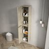 Badezimmer-Wandschrank, hoher schmaler Aufbewahrungsschrank mit 2 Türen 4 Regale innen geeignet für kleine Räume anwendbar auf Bad Wohnzimmer&Wäscherei, MDF, Eiche cremefarbene Holzmaserung, 140cm Bild 3