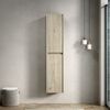 Badezimmer-Wandschrank, hoher schmaler Aufbewahrungsschrank mit 2 Türen 4 Regale innen geeignet für kleine Räume anwendbar auf Bad Wohnzimmer&Wäscherei, MDF, Eiche cremefarbene Holzmaserung, 140cm Bild 2