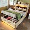 Polsterbett 90×200 cm aus Leinen-Stoff mit LED-Beleuchtung & USB-Typ-C-Anschluss, beige Bild 2