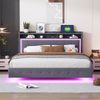 Polsterbett 160*200, mit USB-Steckdose und LED-Licht, Bett kann am Kopfende des Bettes platziert werden, verstecktes Fußdesign, Doppelflachbett, Leinenstoff Grau Bild 2