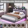 Polsterbett 160*200, mit USB-Steckdose und LED-Licht, Bett kann am Kopfende des Bettes platziert werden, verstecktes Fußdesign, Doppelflachbett, Leinenstoff Grau Bild 5