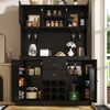 Küchenschrank, mit verstellbaren Ablagen & Weinregal, Hochschrank Küchenbuffet mit 4 Türen & 2 Schubladen, Sideboard für Küche & Wohnzimmer, Buffetschrank, Schwarz Bild 3