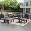 Merax Halbmond-förmiges Garten-Lounge-Set, Gartensofa-Set für 8 Personen / Robustes Eisengestell mit grauen Polstern / Komplett mit Glastisch, 1 Sessel & 2 Hockern, grau Bild 3