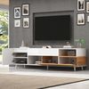 Merax Lowboard mit Hochglanzfront, Fernsehschrank in Weiß & Holzoptik (TV-Schrank für bis zu 75-Zoll-Fernseher, 1 St, 180x38x50 cm), TV-Schrank mit 1 Schublade, 7 Fächern, Klapptür & offenen Regalen Bild 3