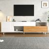 Merax Lowboard mit Hochglanzfront, Fernsehschrank in Weiß & Holzoptik (TV-Schrank für bis zu 75-Zoll-Fernseher, 1 St, 180x38x50 cm), TV-Schrank mit 1 Schublade, 7 Fächern, Klapptür & offenen Regalen Bild 2