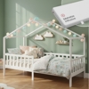 Bellabino 'Bia' Hausbett 80x160 cm mit Matratze, weiß, Kiefer Massivholz, Montessori Kinderbett mit Rausfallschutz und Lattenrost
