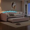 Daybettt, 90x200cm Tagesbett mit ausziehbarem Bett,Schlafsofa, Einzelbett(Ohne Matratze), Samt, farbwechselndes Umgebungslicht, Fernbedienung,minimalistisches Styling,Rosa Bild 4
