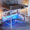 Hochbett 140x200 cm, Metall-MDF Konstruktion mit 7‑Farben Ambientelicht, USB & Steckdose, Geländer und Trittleiter, Schreibtisch & Regal, Weiß Bild 2