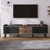 BlingBin TV-Schrank TV-Möbel, TV-Panel, TV-Lowboard, Fernsehtisch TV Board Fernsehschrank (TV-Schrank mit 2 Schubladen und 2 Schiebetüren, 1-St, Gesamtabmessungen: 160 x 40 x 58cm, Produktladung: 50KG) Exquisite Textur, Spanplatte, Schwarz und Natürlic... Bild 2