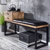 Sitzbank Ziegenleder / Massivholz Bank 100x60x35 cm im Retro Stil Bild 2