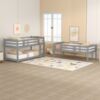 Merax Etagenbett (mit 2 Leiter und 2 Set Lattenrost), Dreier-Etagenbett Hochbett Kiefernholzbett Kinderbett 90x200cm, grau Bild 3