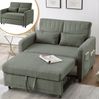 Schlafsofa mit Schlaffunktion, Baumwoll-Leinen-Stoff, 114 x 77 x 82,5 cm, Olivgrün Bild 2
