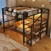 Merax Hochbett, 140 x 200 cm, Kinderbett, Jugendbett, Metallbett, Stufen-Ablageregal, Gitterelemente, Aufbewahrungskorb, offener Stauraum unter dem Bett,mit LED-Lichtleiste, Schwarz Bild 2
