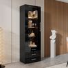 Vitrine Hochglanz Schwarz mit LED, 3 Schubladen, 60x35x180 cm Bild 2
