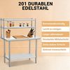 GarveeMore Küchenregal Edelstahl-Arbeitstisch, mit doppeltem Regal & verstellbare Haken Bild 4
