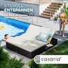 Casaria Gartenliege, mit Klapptisch, wetterfest, 7cm Auflagen, 7-fach höhenverstellbar, Polyrattan/Polyester schwarz/creme, 200 x 160 x 33 cm Bild 4