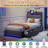 Furnishings Home Polsterbett 90x200 cm, LED Stauraumbett Jugendbett (1-tlg, Leinenmaterial, Komforthöhe, Leises Design Bett), Mit Ladefunktion und 2 Schubladen LED-Beleuchtung Einzelbett Bild 2