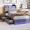 Furnishings Home Polsterbett 90x200 cm, LED Stauraumbett Jugendbett (1-tlg, Leinenmaterial, Komforthöhe, Leises Design Bett), Mit Ladefunktion und 2 Schubladen LED-Beleuchtung Einzelbett Bild 5