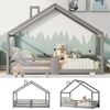 Hausbett 90x200 cm Kinderbett aus Massivholz,Grau,mit Dach & Schornstein, Rausfallschutz, stabiles Montessori Bett Bild 5