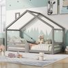 Hausbett 90x200 cm Kinderbett aus Massivholz,Grau,mit Dach & Schornstein, Rausfallschutz, stabiles Montessori Bett Bild 2