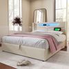 Polsterbett mit LED-Beleuchtung 140x200 cm, USB- und Type-C-Ladefunktion, verstellbarer Lattenrost,Beige Bild 3